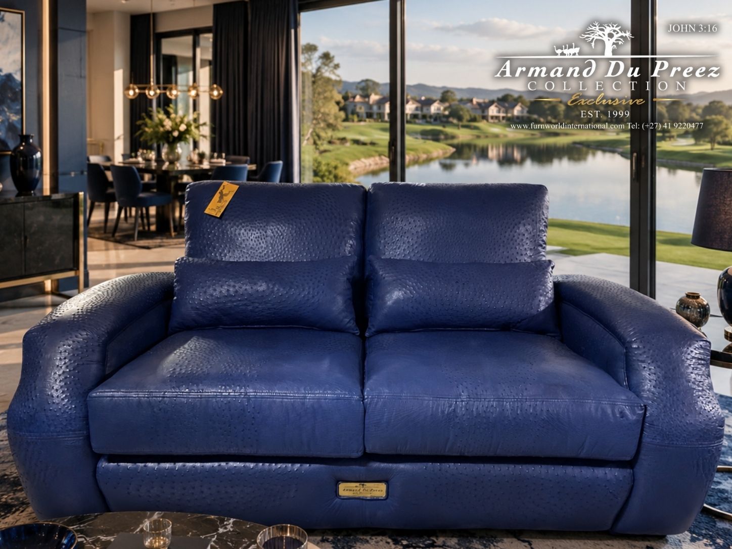 Armand du Preez Luxury Navy Ostrich Leather Couch